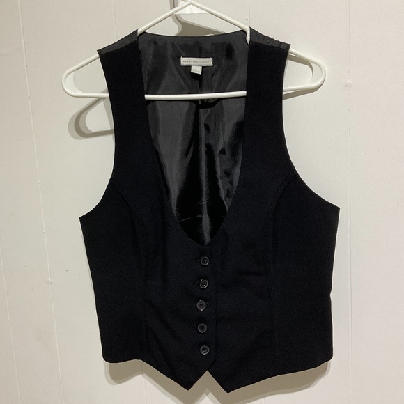 New York & Company women Black Vest 14 button up tuxedo office business casual - Picture 3 of 16